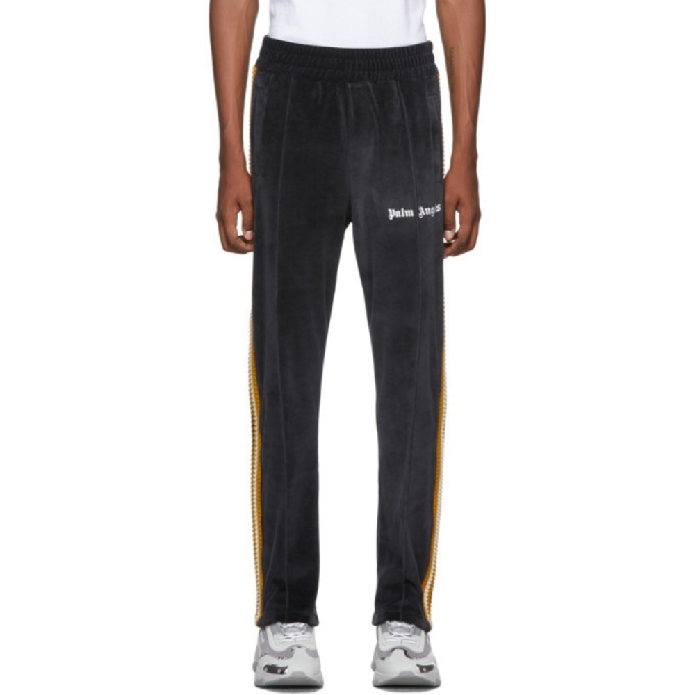 EUC Men’s Medium Palm Angles Chenille Straps Velvet Sweatpants In Black/Yellow